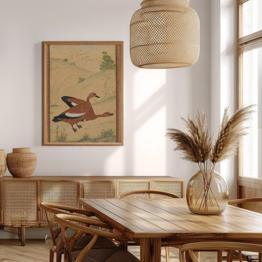 This exquisite artwork captures a pair of ducks gracefully nestled in a serene landscape. Rendered for Extra Kitchen
