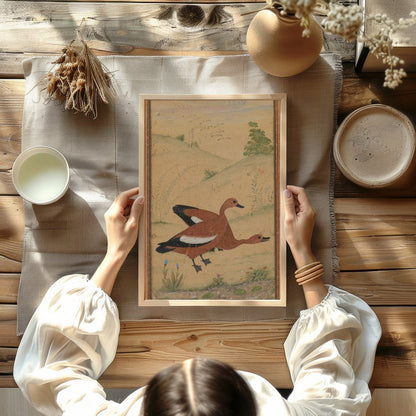This exquisite artwork captures a pair of ducks gracefully nestled in a serene landscape. Rendered for Kitchen
