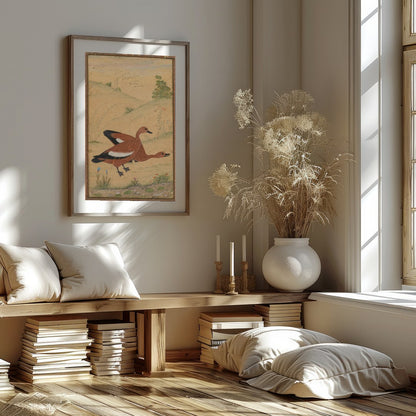 This exquisite artwork captures a pair of ducks gracefully nestled in a serene landscape. Rendered for loft