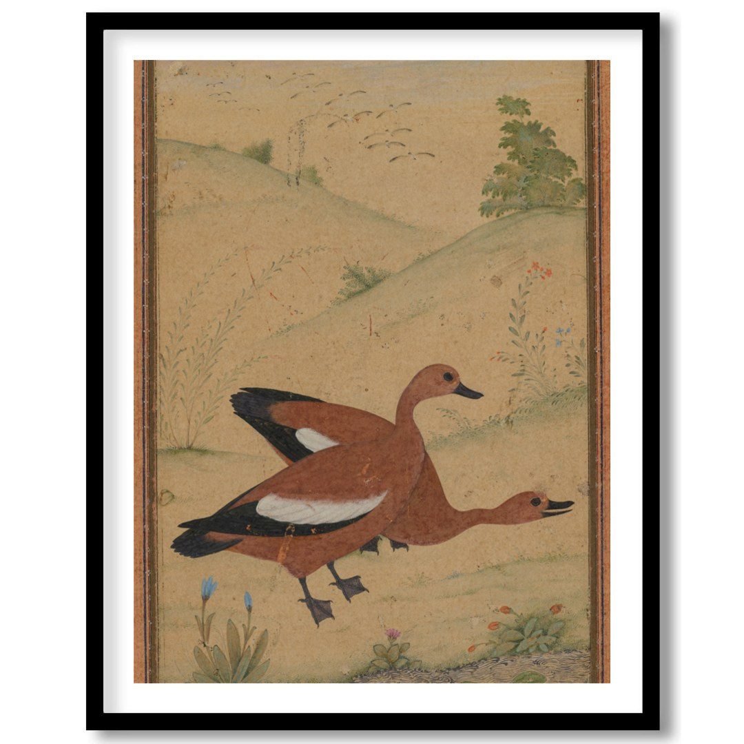 This exquisite artwork captures a pair of ducks gracefully nestled in a serene landscape. Rendered for retreat