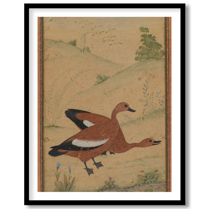 This exquisite artwork captures a pair of ducks gracefully nestled in a serene landscape. Rendered for retreat