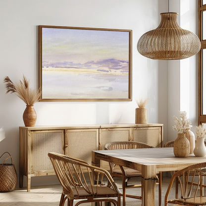 This exquisite watercolor artwork captures the tranquil essence of a lavender-tinted horizon at for Dining