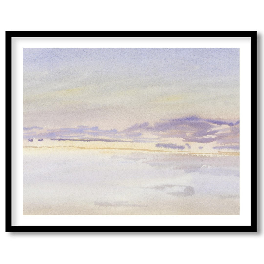 This exquisite watercolor artwork captures the tranquil essence of a lavender-tinted horizon at for house