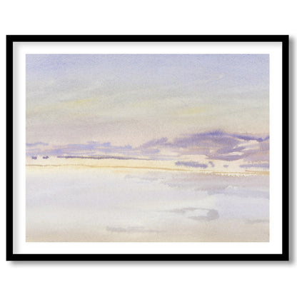 This exquisite watercolor artwork captures the tranquil essence of a lavender-tinted horizon at for house