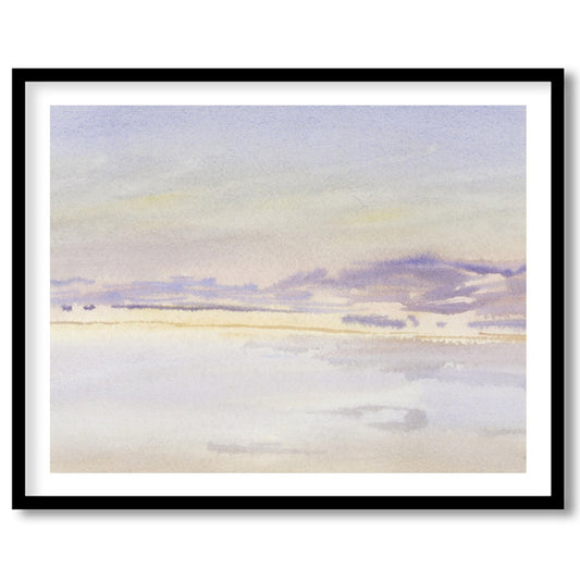 This exquisite watercolor artwork captures the tranquil essence of a lavender-tinted horizon at for house