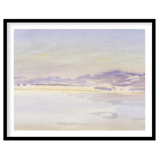 This exquisite watercolor artwork captures the tranquil essence of a lavender-tinted horizon at for house