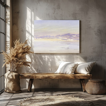 This exquisite watercolor artwork captures the tranquil essence of a lavender-tinted horizon at for Veranda