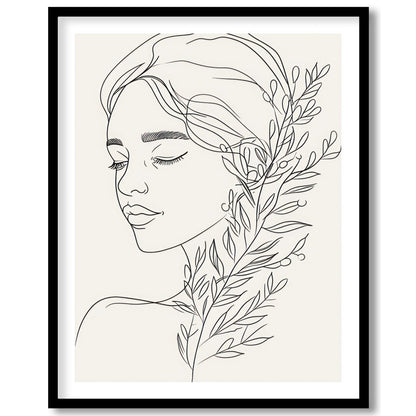 Experience the tranquility of this minimalist line art portrait, featuring a graceful female figure for area