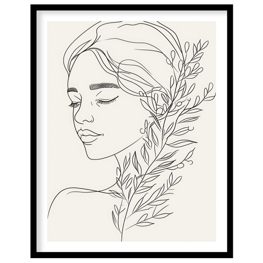 Experience the tranquility of this minimalist line art portrait, featuring a graceful female figure for area