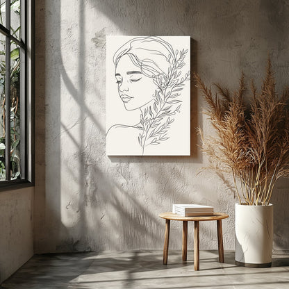 Experience the tranquility of this minimalist line art portrait, featuring a graceful female figure for Entrance