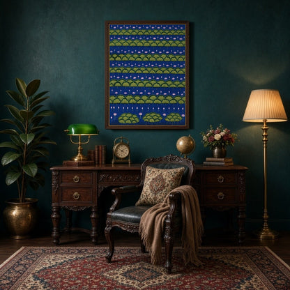 Immerse yourself in the tranquil beauty of this captivating Pichwai artwork, where rows of blooming for Study