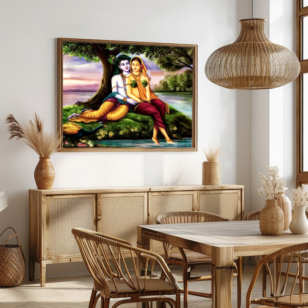 Immerse yourself in tranquility with this captivating artwork, depicting two serene figures nestled for Dining
