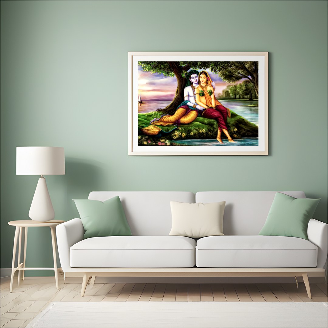 Immerse yourself in tranquility with this captivating artwork, depicting two serene figures nestled for Hall