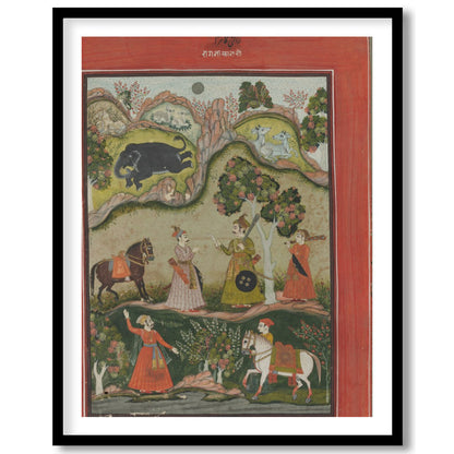 Immerse yourself in the regal charm of this traditional Indian artwork depicting a serene garden for office