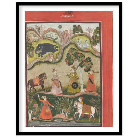 Immerse yourself in the regal charm of this traditional Indian artwork depicting a serene garden for office
