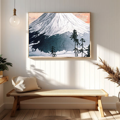 This exquisite print captures the serene beauty of Mount Fuji as the sun sets, casting a gentle for Hallway
