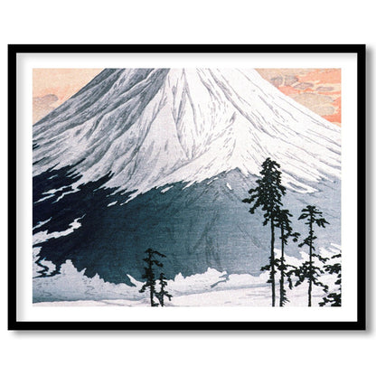 This exquisite print captures the serene beauty of Mount Fuji as the sun sets, casting a gentle for residence