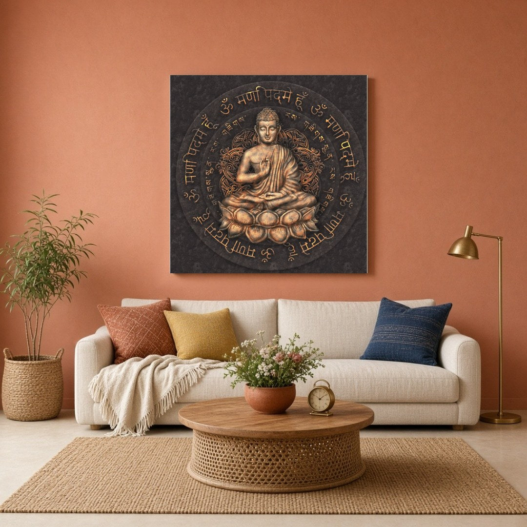 Invite tranquility into your space with this exquisite Buddha artwork, designed to enhance harmony for Living Room