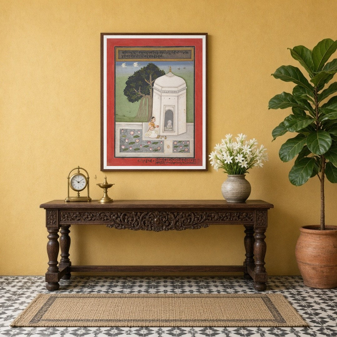 Immerse yourself in the tranquility of Indian culture with this exquisite artwork depicting a for Entrance