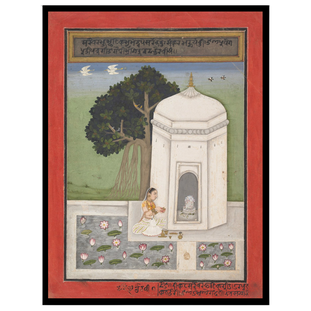 Immerse yourself in the tranquility of Indian culture with this exquisite artwork depicting a for nook