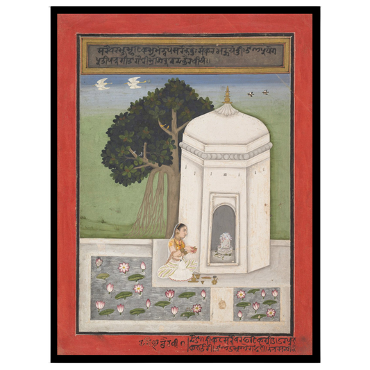 Immerse yourself in the tranquility of Indian culture with this exquisite artwork depicting a for nook
