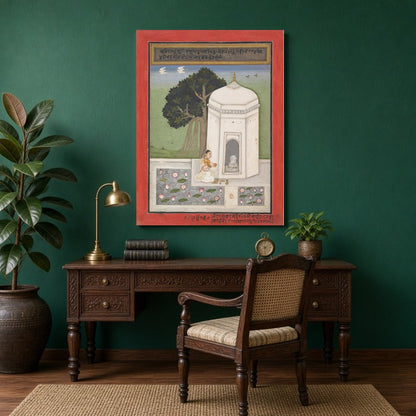 Immerse yourself in the tranquility of Indian culture with this exquisite artwork depicting a for Study