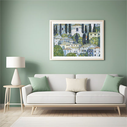 Immerse yourself in the tranquil beauty of this Mediterranean village, captured with intricate for Hall