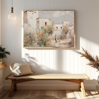 Capture the tranquil essence of a Mediterranean village with this exquisite artwork. The soft for Hallway
