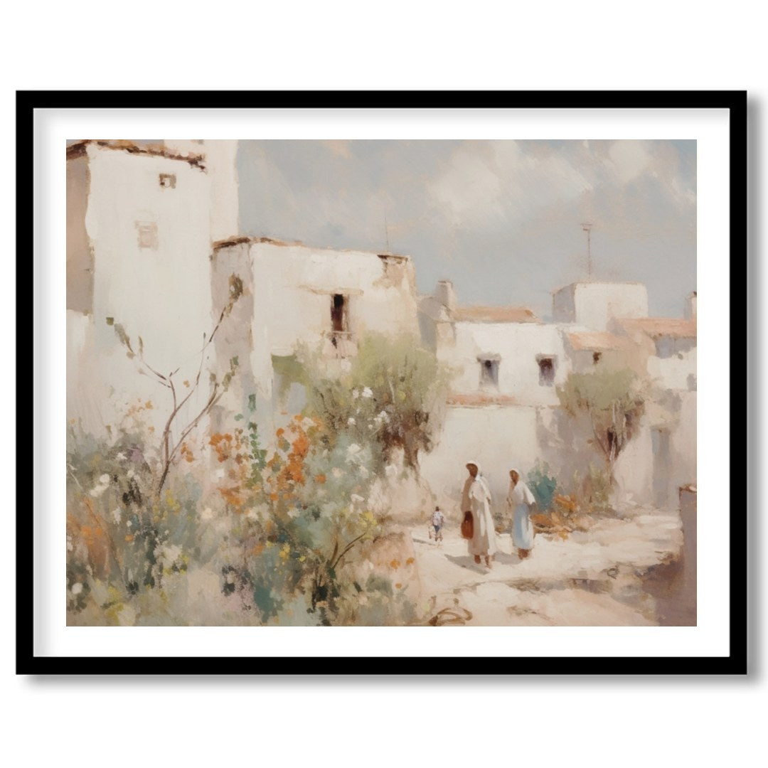 Capture the tranquil essence of a Mediterranean village with this exquisite artwork. The soft for nook