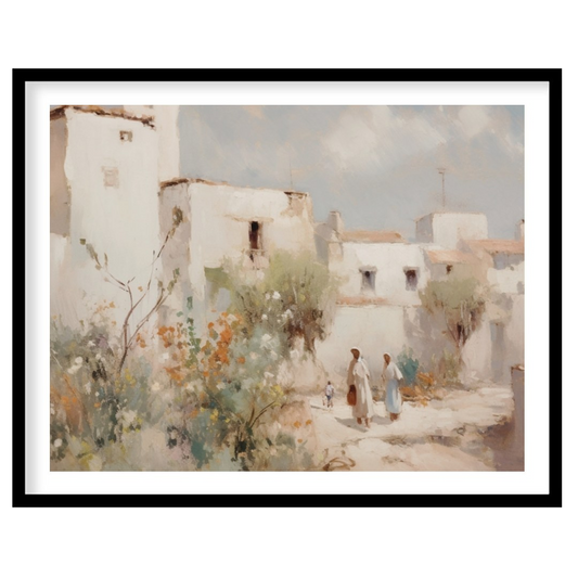 Capture the tranquil essence of a Mediterranean village with this exquisite artwork. The soft for nook