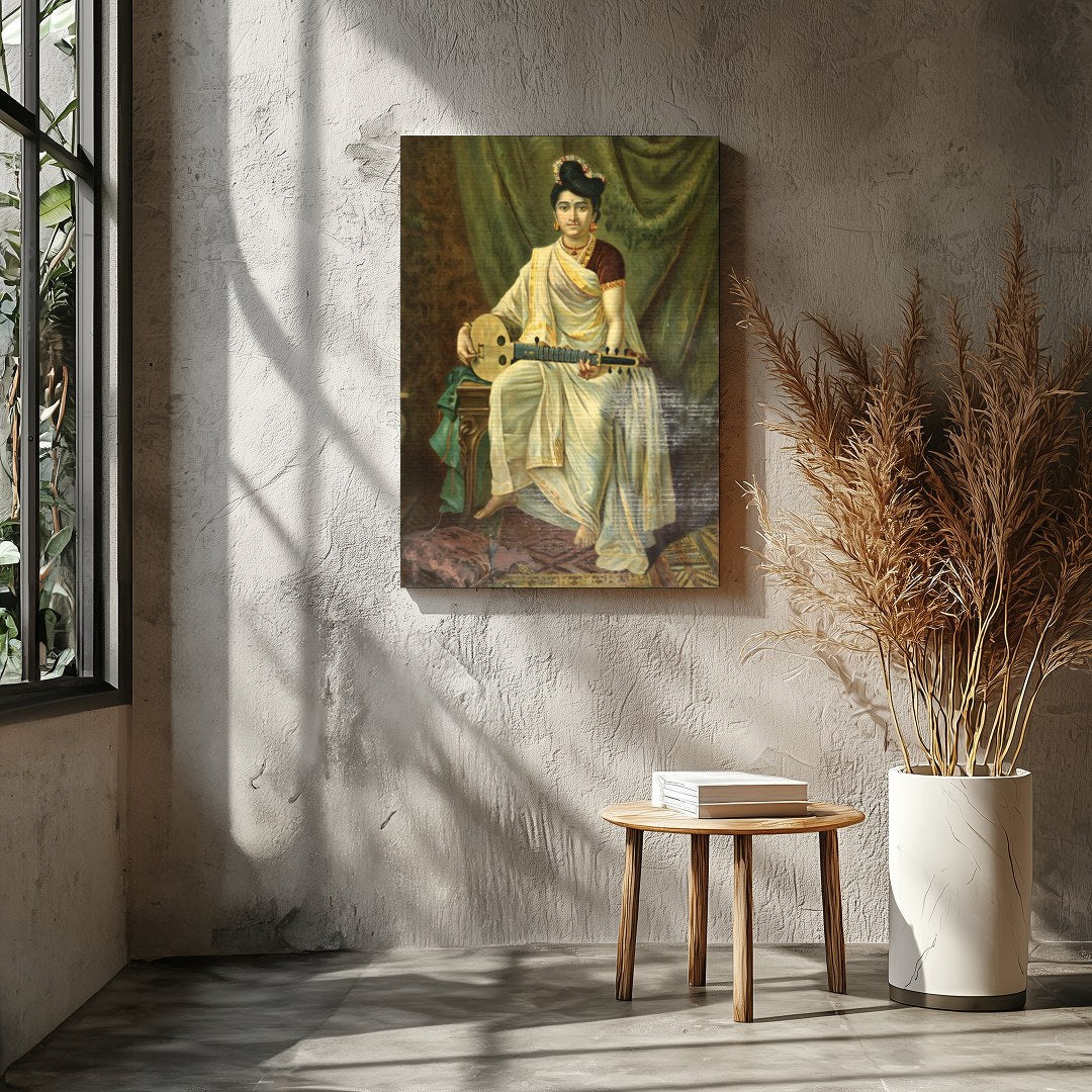 Immerse yourself in the grace of history with this stunning artwork depicting a poised musician. for Entrance