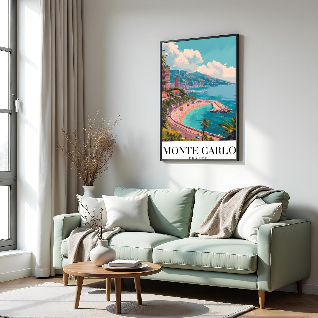 Experience the tranquil beauty of Monte Carlo with this stunning coastal artwork. The vibrant blues for Hall