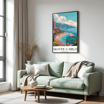 Experience the tranquil beauty of Monte Carlo with this stunning coastal artwork. The vibrant blues for Hall