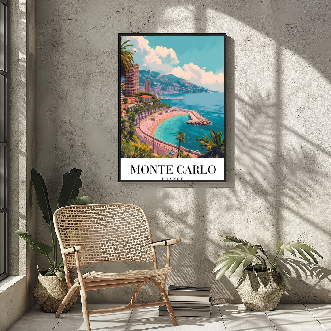Experience the tranquil beauty of Monte Carlo with this stunning coastal artwork. The vibrant blues for Sitting Area