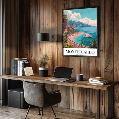 Experience the tranquil beauty of Monte Carlo with this stunning coastal artwork. The vibrant blues for Study and Office