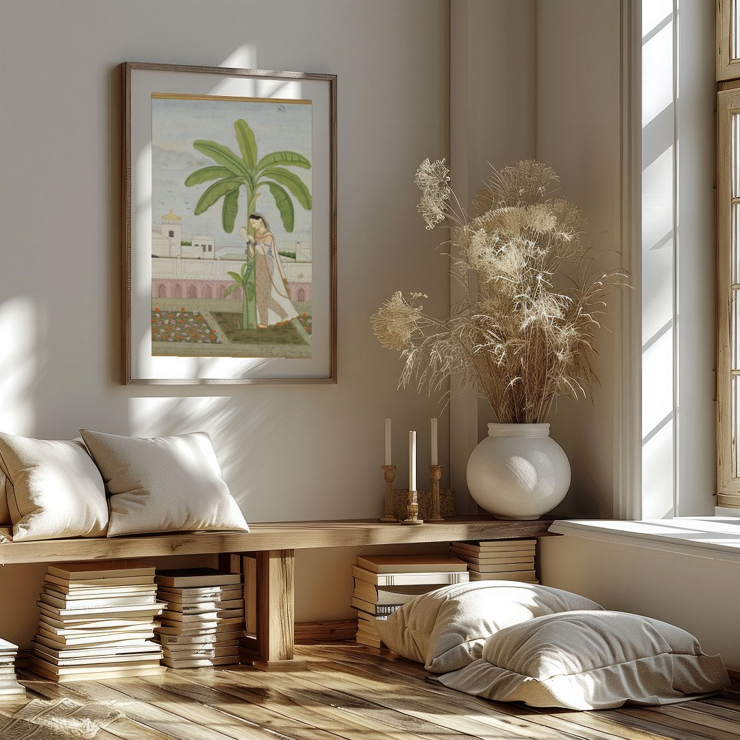Delve into the tranquility of classical elegance with this intricate Mughal miniature-style for abode