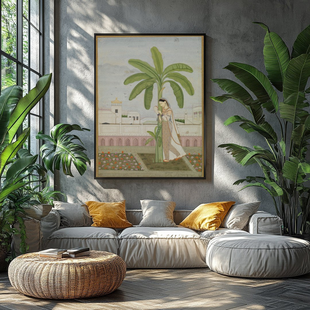 Delve into the tranquility of classical elegance with this intricate Mughal miniature-style for Balcony