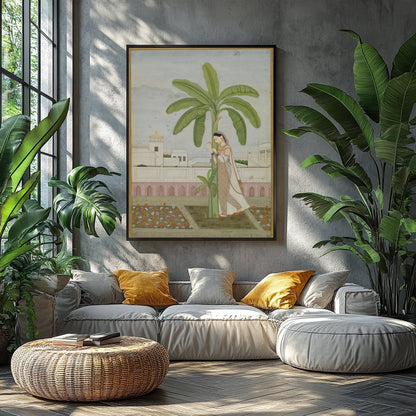 Delve into the tranquility of classical elegance with this intricate Mughal miniature-style for Balcony