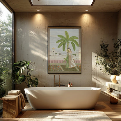 Delve into the tranquility of classical elegance with this intricate Mughal miniature-style for Bathroom