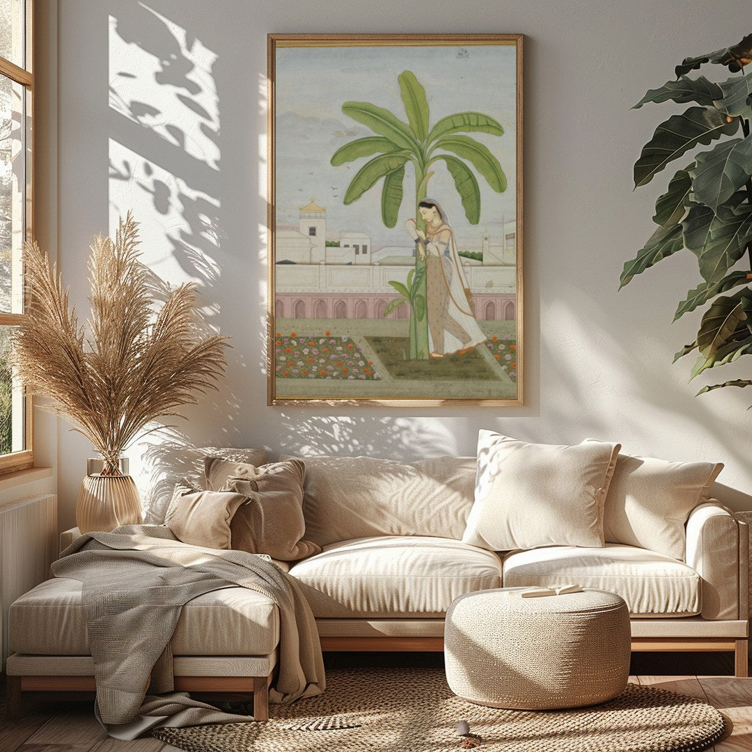 Delve into the tranquility of classical elegance with this intricate Mughal miniature-style for Sitting Area