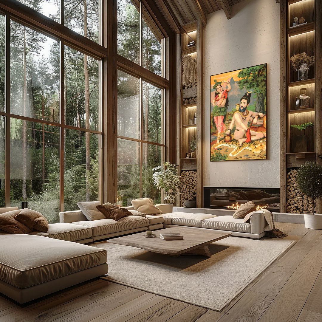 Immerse yourself in the captivating allure of this vibrant artwork showcasing a serene encounter for Living Room