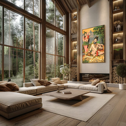 Immerse yourself in the captivating allure of this vibrant artwork showcasing a serene encounter for Living Room
