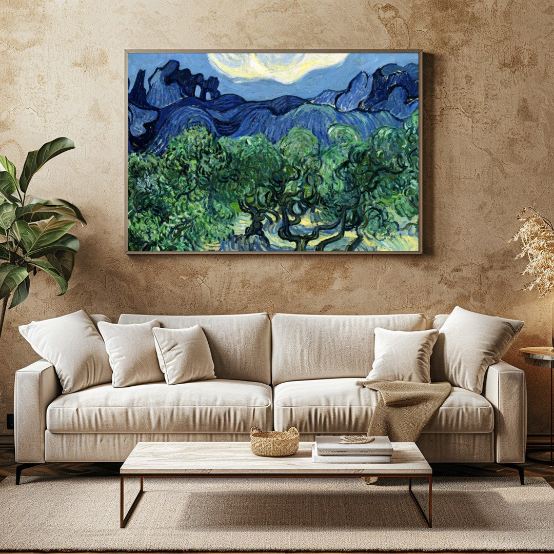 Capture the essence of a tranquil night with this vibrant artwork, depicting swirling clouds over for Family Room