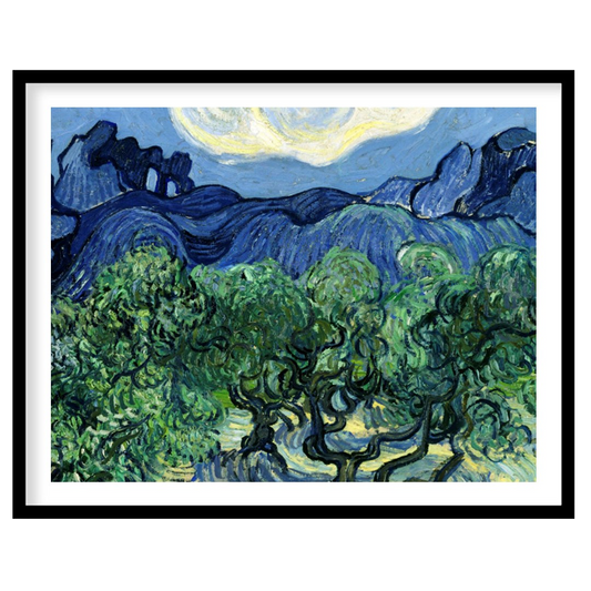 Capture the essence of a tranquil night with this vibrant artwork, depicting swirling clouds over for room