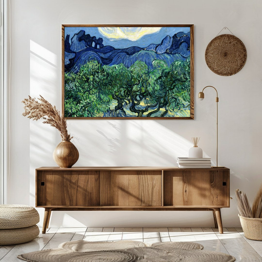 Capture the essence of a tranquil night with this vibrant artwork, depicting swirling clouds over for Sitting Area