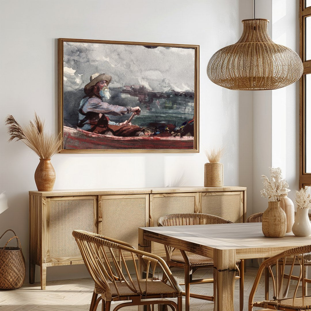 Capture the calmness of the sea with this exquisite watercolor painting, featuring an elderly for Dining