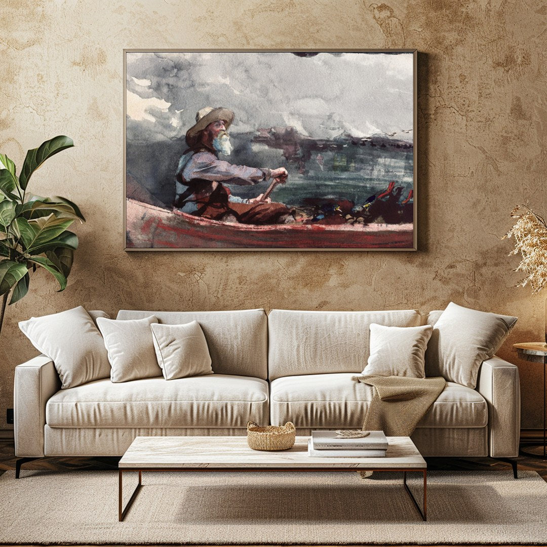 Capture the calmness of the sea with this exquisite watercolor painting, featuring an elderly for Family Room