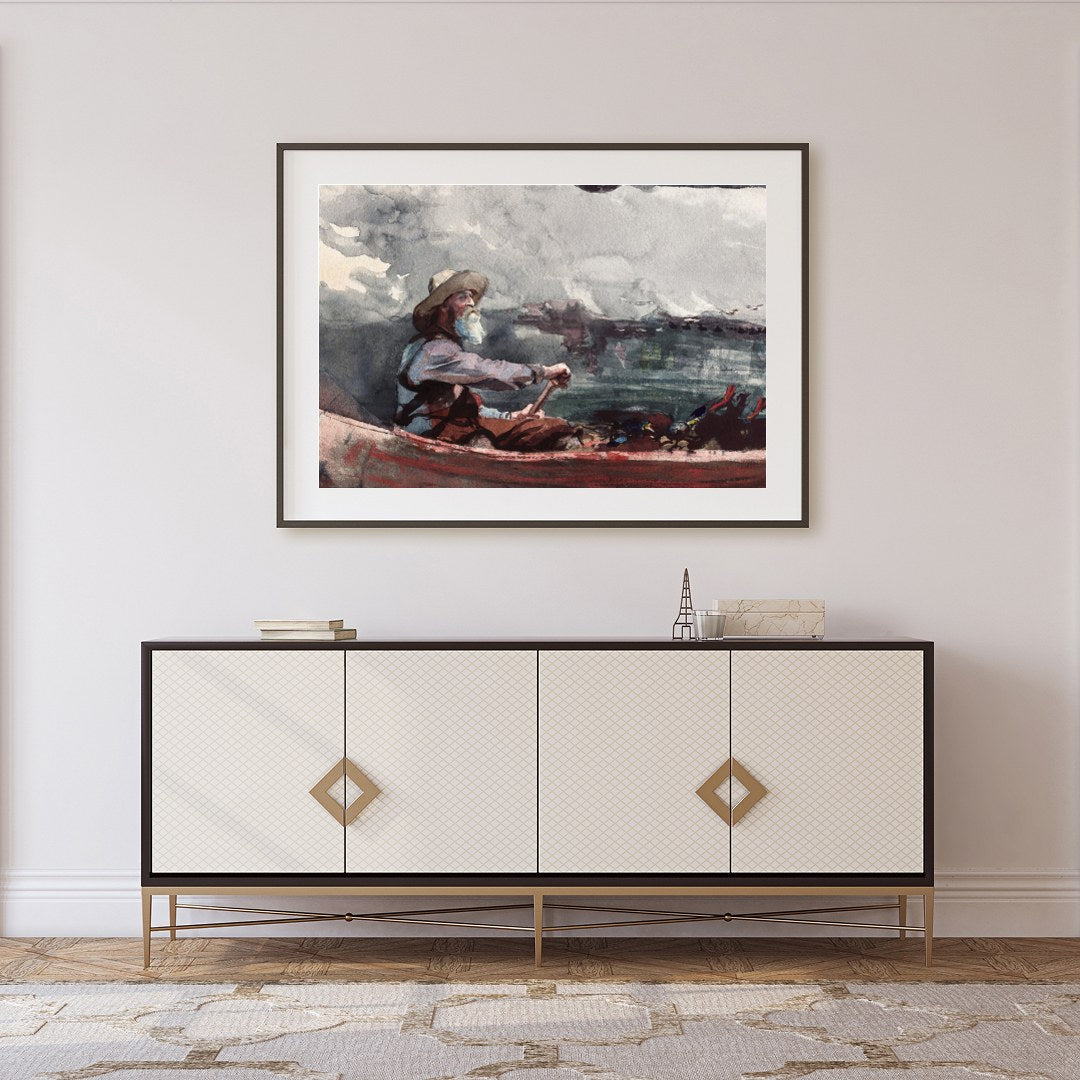 Capture the calmness of the sea with this exquisite watercolor painting, featuring an elderly for Foyer