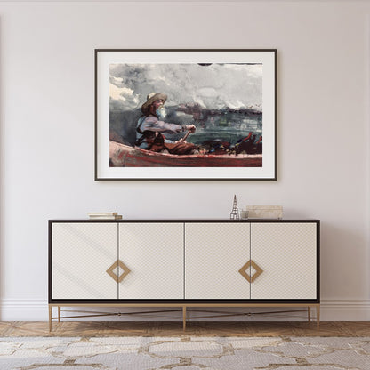 Capture the calmness of the sea with this exquisite watercolor painting, featuring an elderly for Foyer