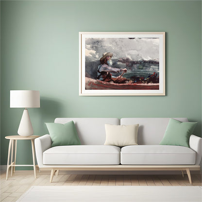 Capture the calmness of the sea with this exquisite watercolor painting, featuring an elderly for Hall